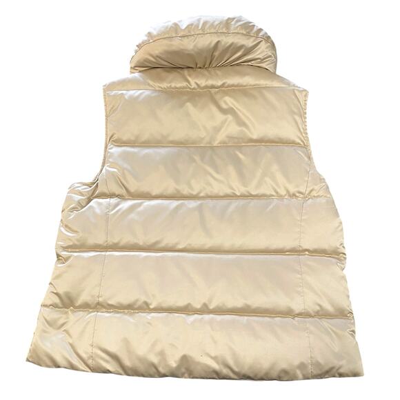 Ann Taylor Womens Puffer Vest L Shimmer Metallic Gold Fleece Lining Button Up - Picture 2 of 6